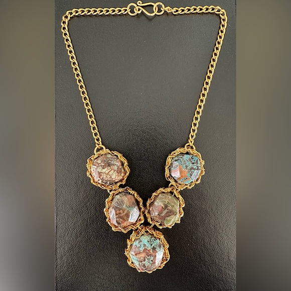 Natural African Turquoise Stone Wire Wrapped Necklace - Picture 1 of 3